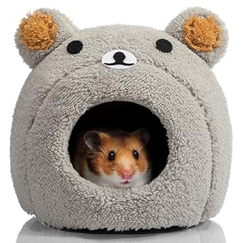 Hollypet Warm Small Pet Animals Bed Dutch Pig Hamster Cotton Nest Hedgehog Rat Chinchilla Guinea Habitat Mini House, Gray Bear