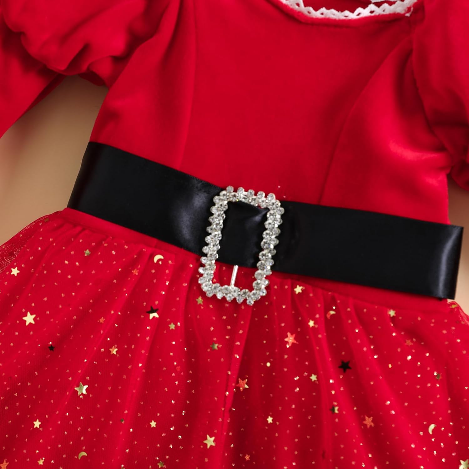 Baby Girl Christmas Dress Santa Claus Romper Dress Red Velvet Long Sleeve Princess Tulle Dress with Headband - Image 5