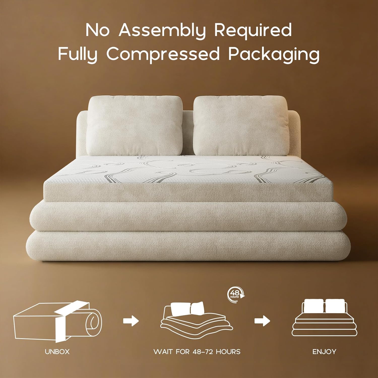 Cloud Bed Frame with Mattress Included, All-in-One Compression Foam Bed Set with 3-Layer Sponge Base, Breathable Memory Foam Mattress and Headboard, No Assembly Required, Queen