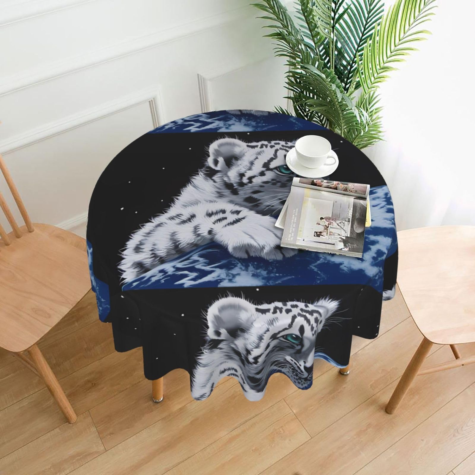 HJFCZH Little Tiger in Space Prints Round Decorative Tablecloth 60in - High-Grade Polyester Throw for Dinners, Weddings & Everyday Use