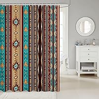 Vista 2 de Cortina de baño azteca de 72 pulgadas de ancho x 72 pulgadas de largo, cortina de ducha étnica tribal con flechas occidentales, juego de cortina