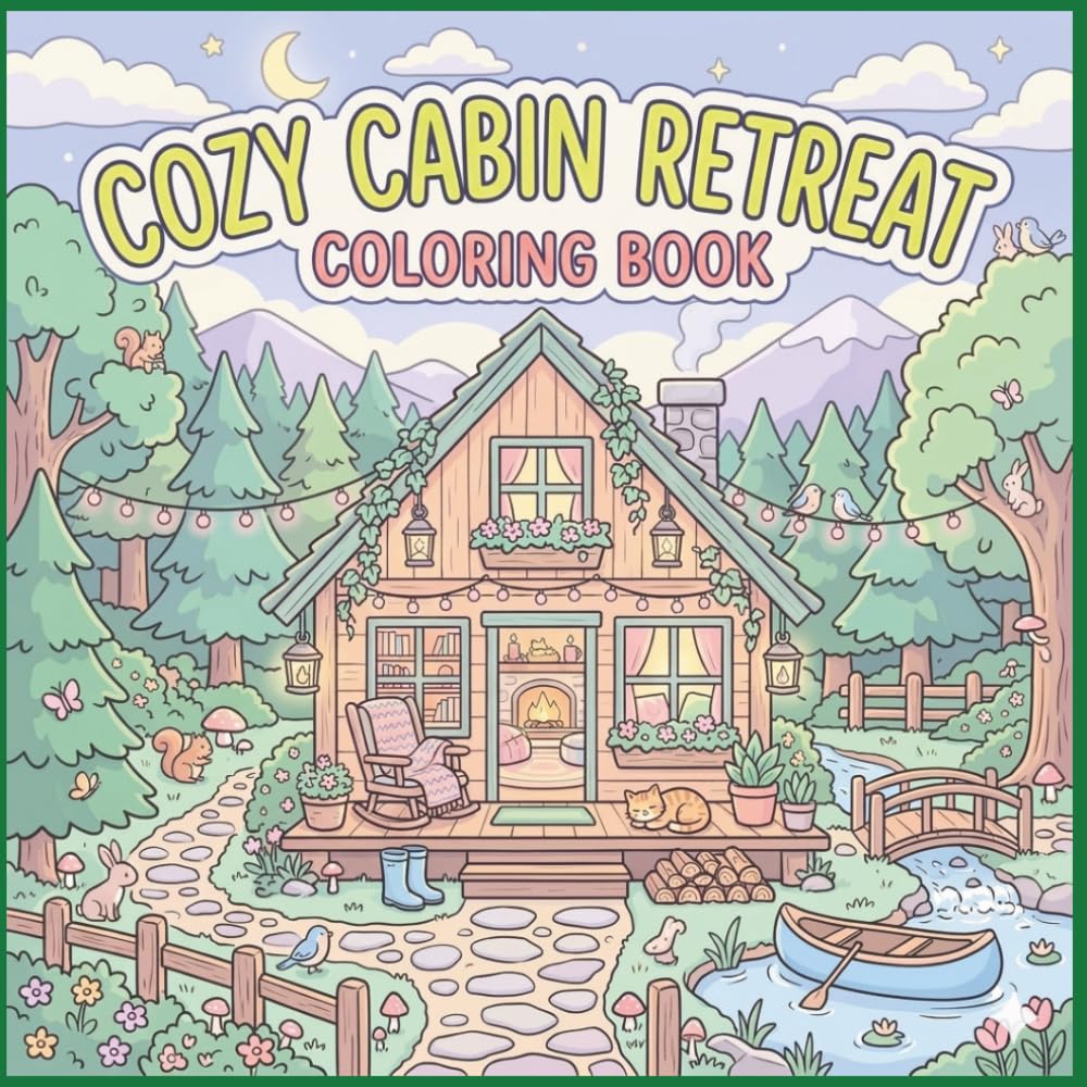 Cozy Cabin Retreat Coloring Book: Bold and Easy Woodland Cabins, Cozy Interiors, Peaceful Forest Escapes, and Relaxing Nature Scenes for Adults and Teens