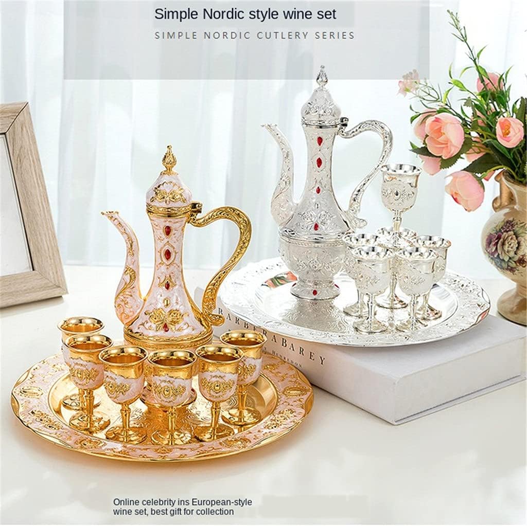 Metal Wine Set Liquor Tray Gift Russian Wine Set High-End European-Style Antique Zinc Wine Jug Wine Glass (Color : C) (B)