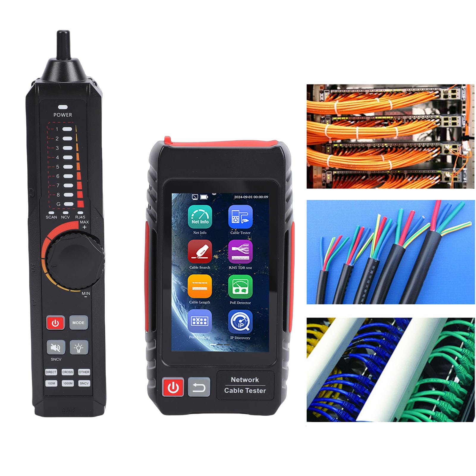 Tester per cavi di rete RJ45 multifunzione, touch screen IPS da 4 pollici Batteria ricaricabile da 4000 mAh Tracker per cavi Test TDR fino a 3000 m per cavi UTP Supporta strumenti