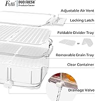 Vista 3 de Felli Duo Fresh Produce Saver for Fridge, Fruit Vegetable Container with Vent & Drainage in Bottom for Wash, Colander Strainer Storage Bin for
