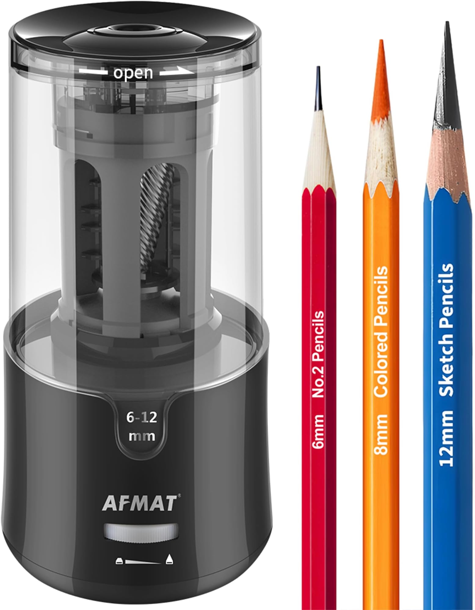 AFMATElectric Pencil Sharpener for Artist, 8-17mm Super Long Point, Auto Stop & Fast Sharpen, Long Point Pencil Sharpener, Artist Pencil Sharpener Plug in for φ6-12mm Charcoal/Drawing/Colored Pencils