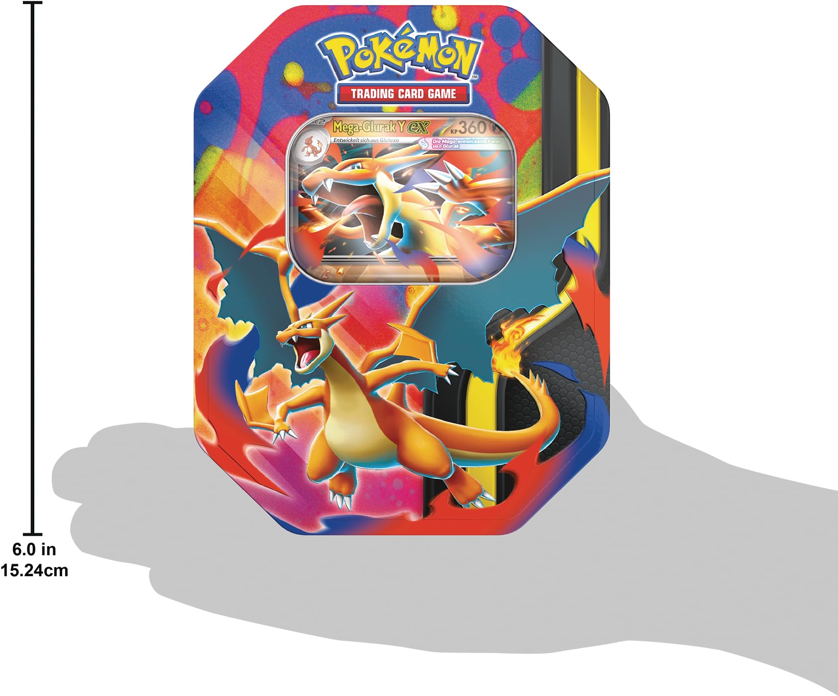 Pokémon-Sammelkartenspiel: Tin-Box Mega-Glurak – Mega-Glurak Y-ex (4 Boosterpacks und 1 holografische Promokarte)