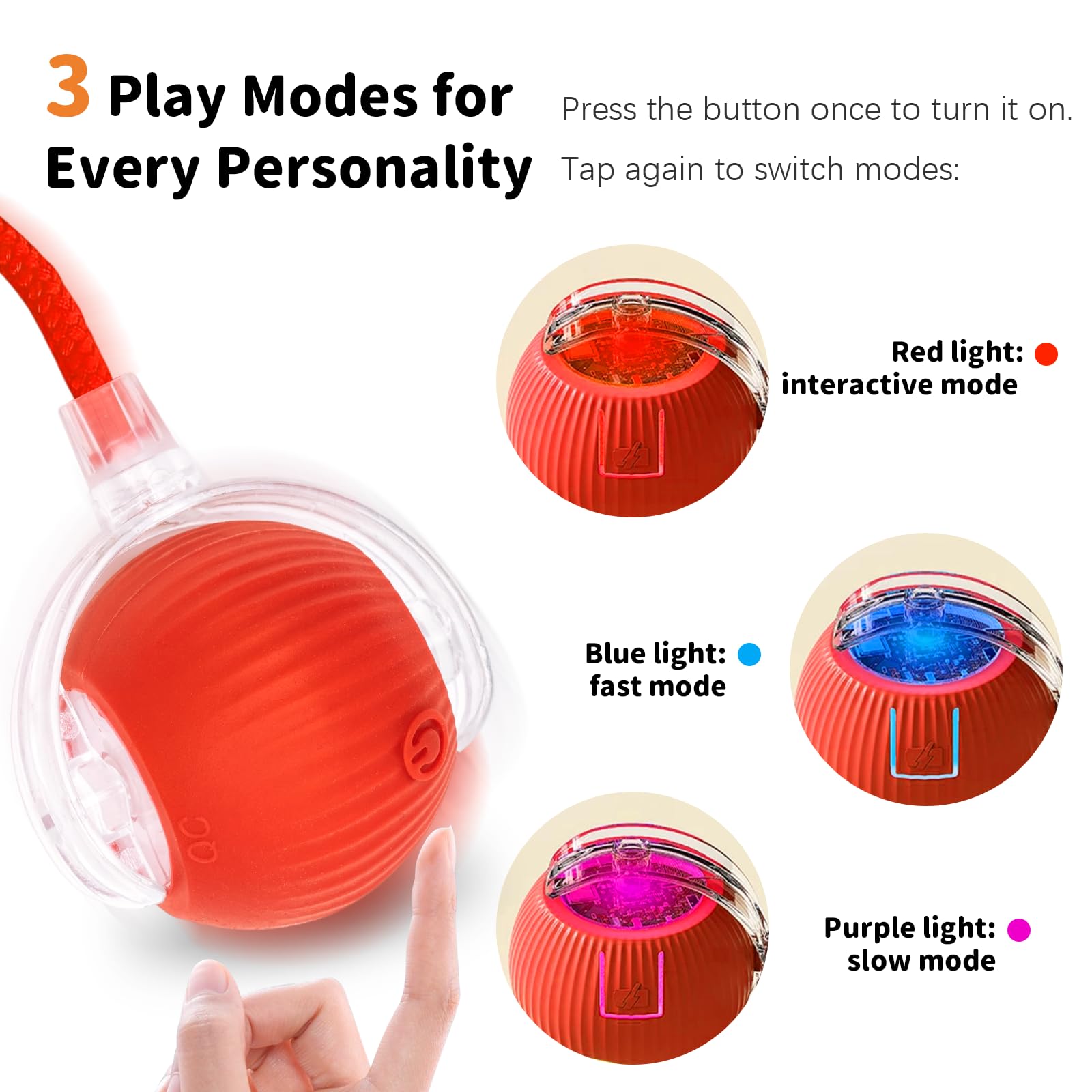 Interactive Cat Toys for Indoor Cats Smart Automatic Ball Rolling for Bored Kitten Pet Upgraded Speedy Moving Chase Dogs Toy Valentine's Day Gift Red - image 4