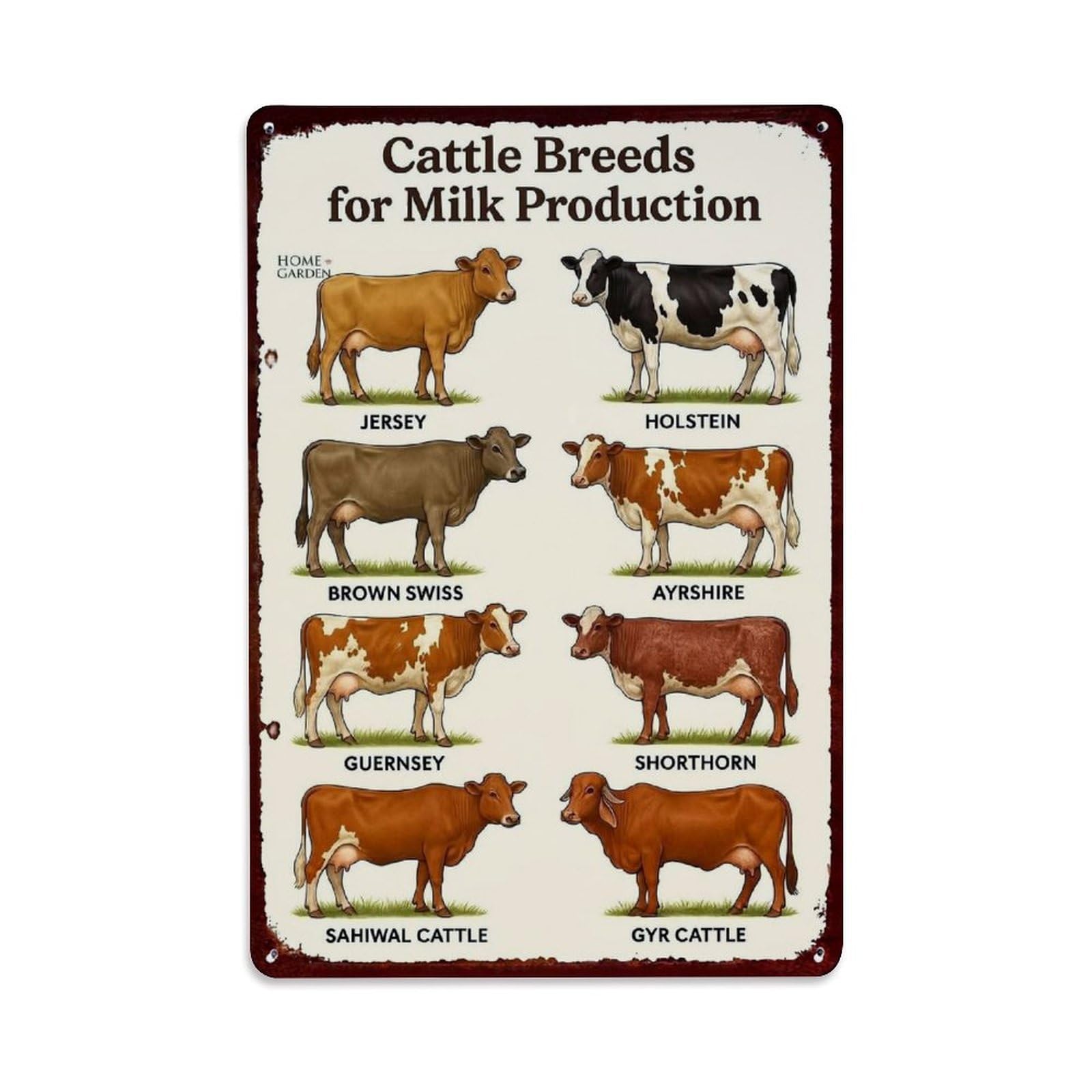 Jdfenggu Vintage Cattle Breeds For Milk Retro Metal Tin Sign, Metal Poster For Bar, Home, Man Cave, Kitchen, Laundry Room Art Decor 8X12 Inch
