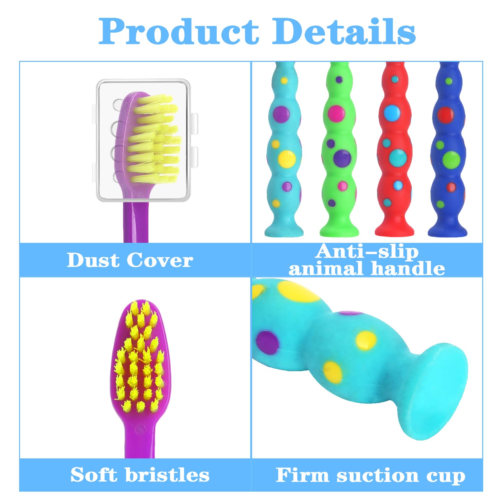 Paquete de 100 cepillos de dientes para niños, cerdas suaves a granel, cepillo de dientes para niños pequeños, bonito cepillo de dientes con ventosa, incluye fundas de viaje, cepillos de dientes