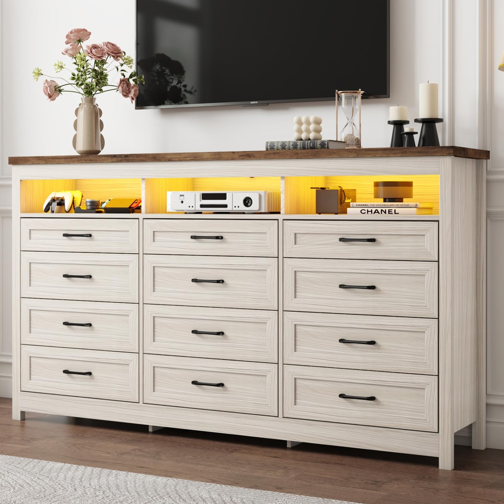 modern 12 drawer dresser Homsee Modern 12-Drawer Dresser with Surface Painting Wooden Legs and Gold Handles Chest for Bedroom 63''L x 15.7''W x 31.5''H White in the Dressers department at Lowes.com