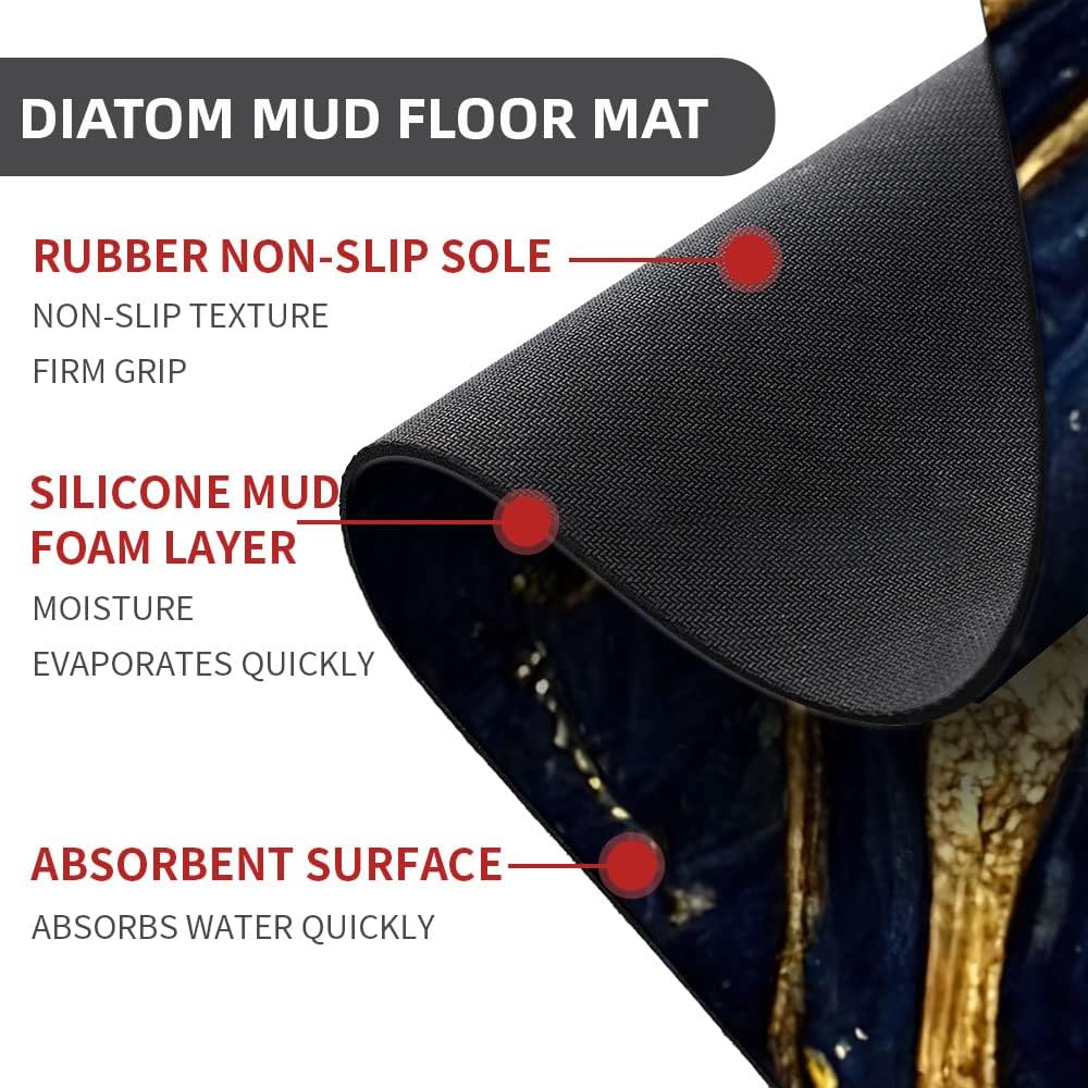 diatomaceous earth bath mat,blue and gold marble texture non-slip volume super absorbent fast drying for bathroom kitchen door mat,eco-friendly easy to clean 20×31inch(50 * 80cm) blue and gold marble texture 1'8" x 2'8" (rectangular)