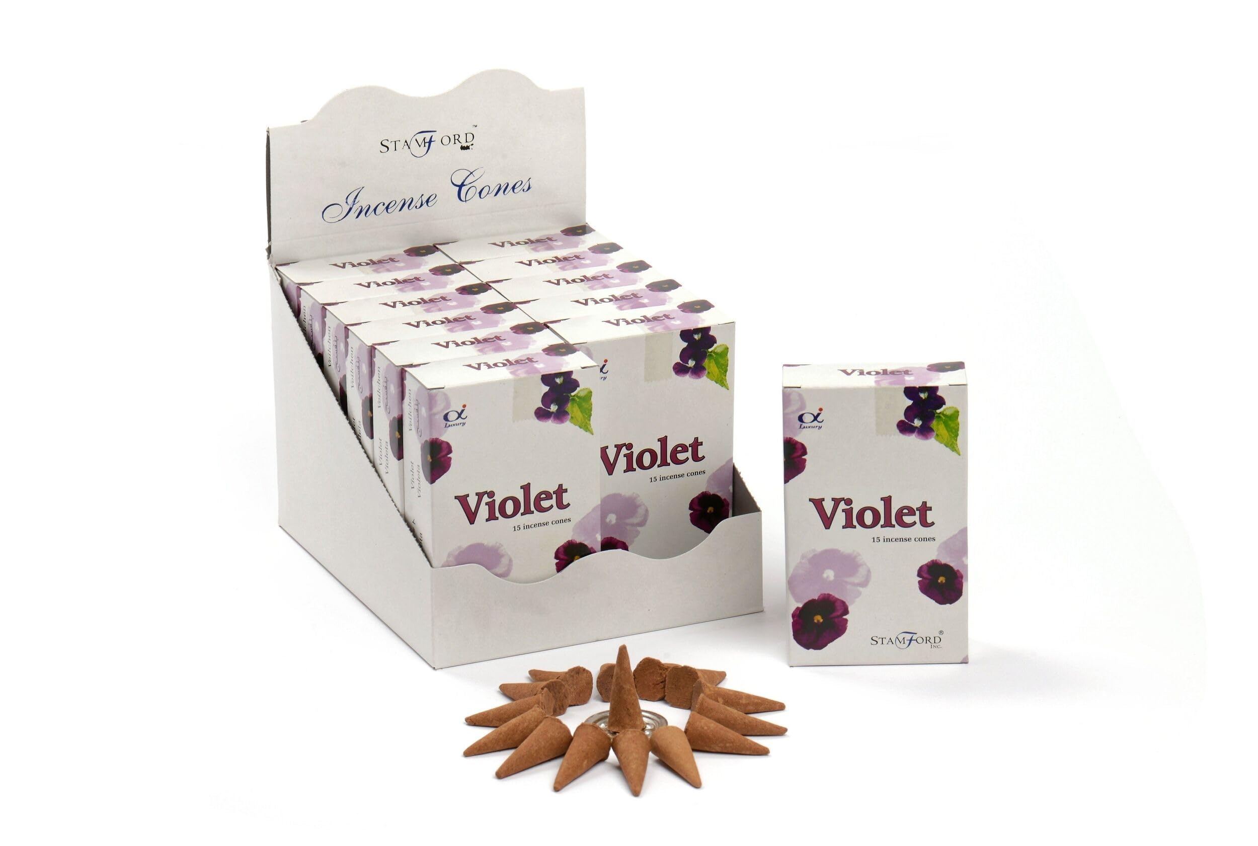 Stamford Incense Cones Violet - 12 Packs x 15 Cones