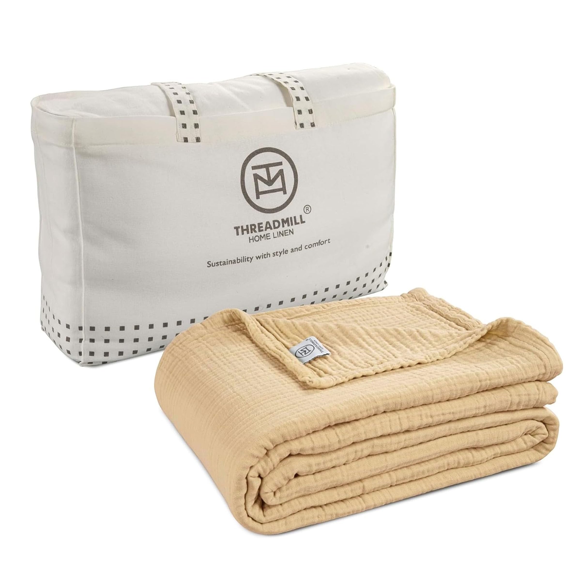 Threadmill Summer Muslin Twin Blanket | 4-Layer Gauze for Couch or Bed | Cozy All-Season Lightweight | 100% Cotton Ideal for Bed| Blanket