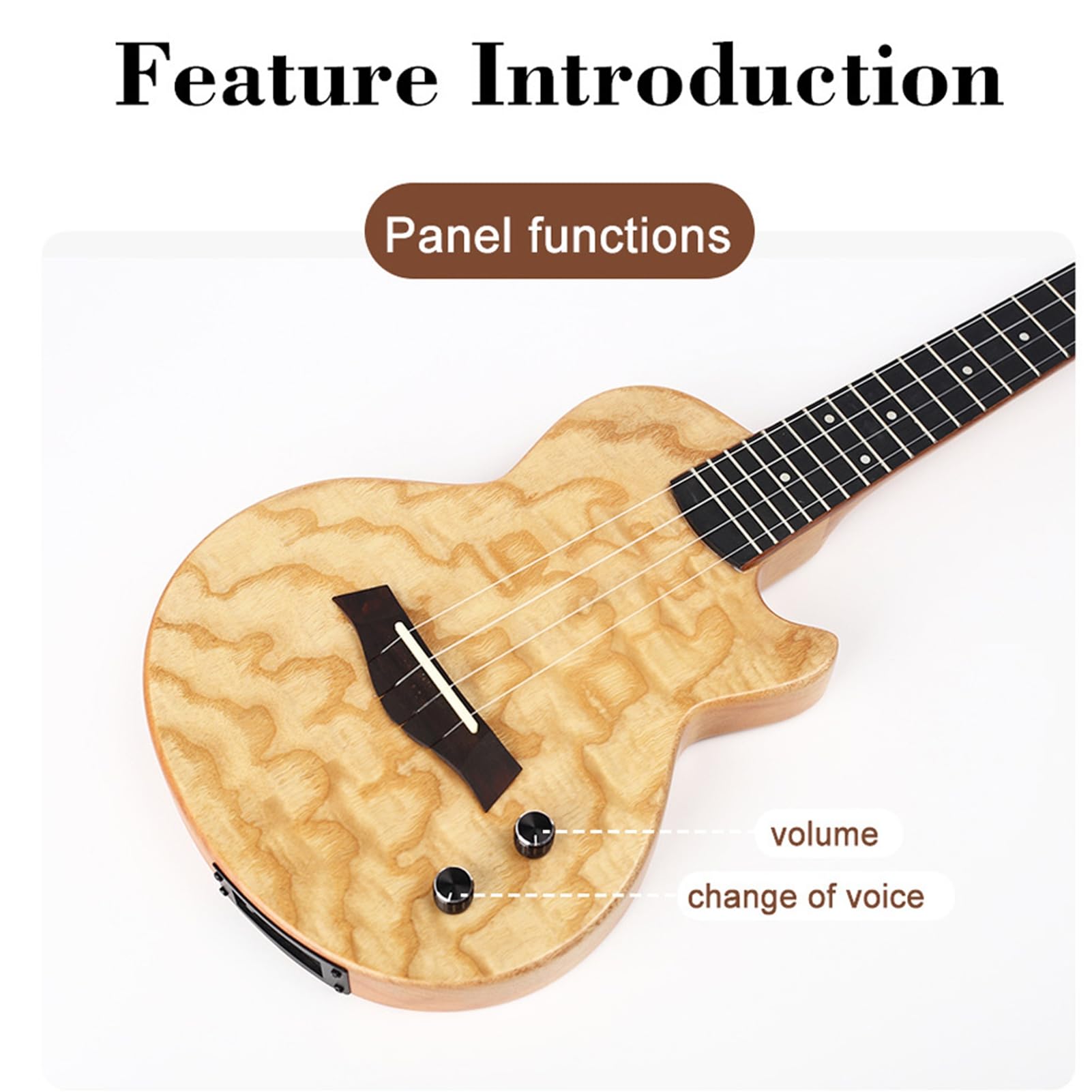 Fafeicy Ukulélé électrique en Bois Rechargeable Bluetooth pour Adulte, 23 Pouces, pour la Pratique, Cadeau de Performance