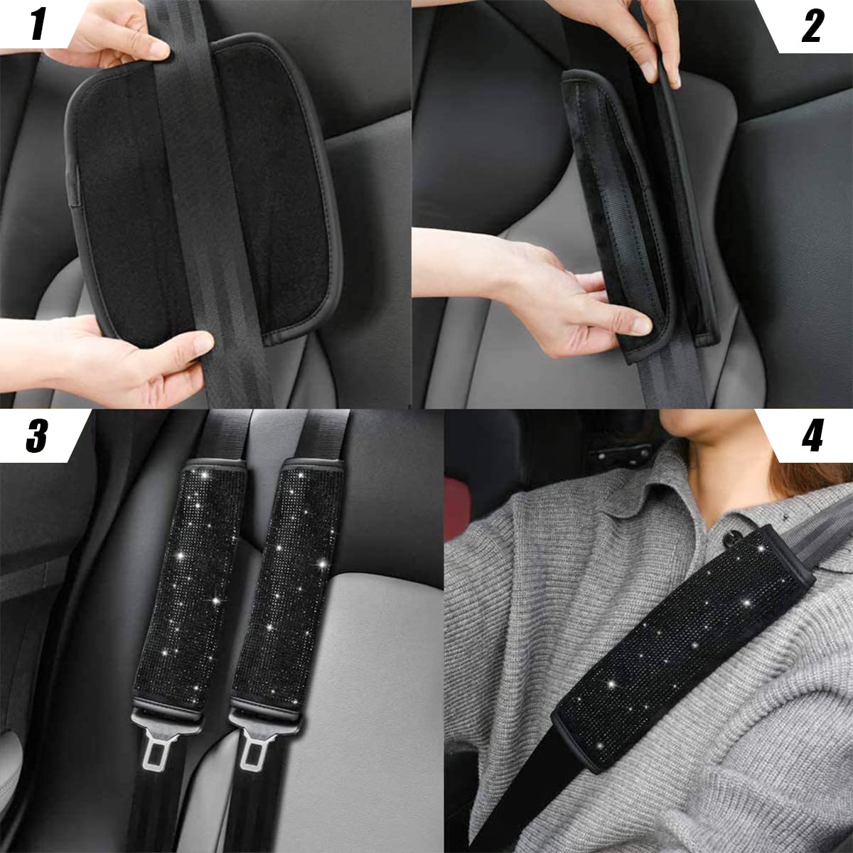 Bling Car Seat Belt Shoulder Pads 2PCS Rhinestone Crystal Auto Seat Belt Covers Diamonds Glitter Seatbelt Cushions for — view 3