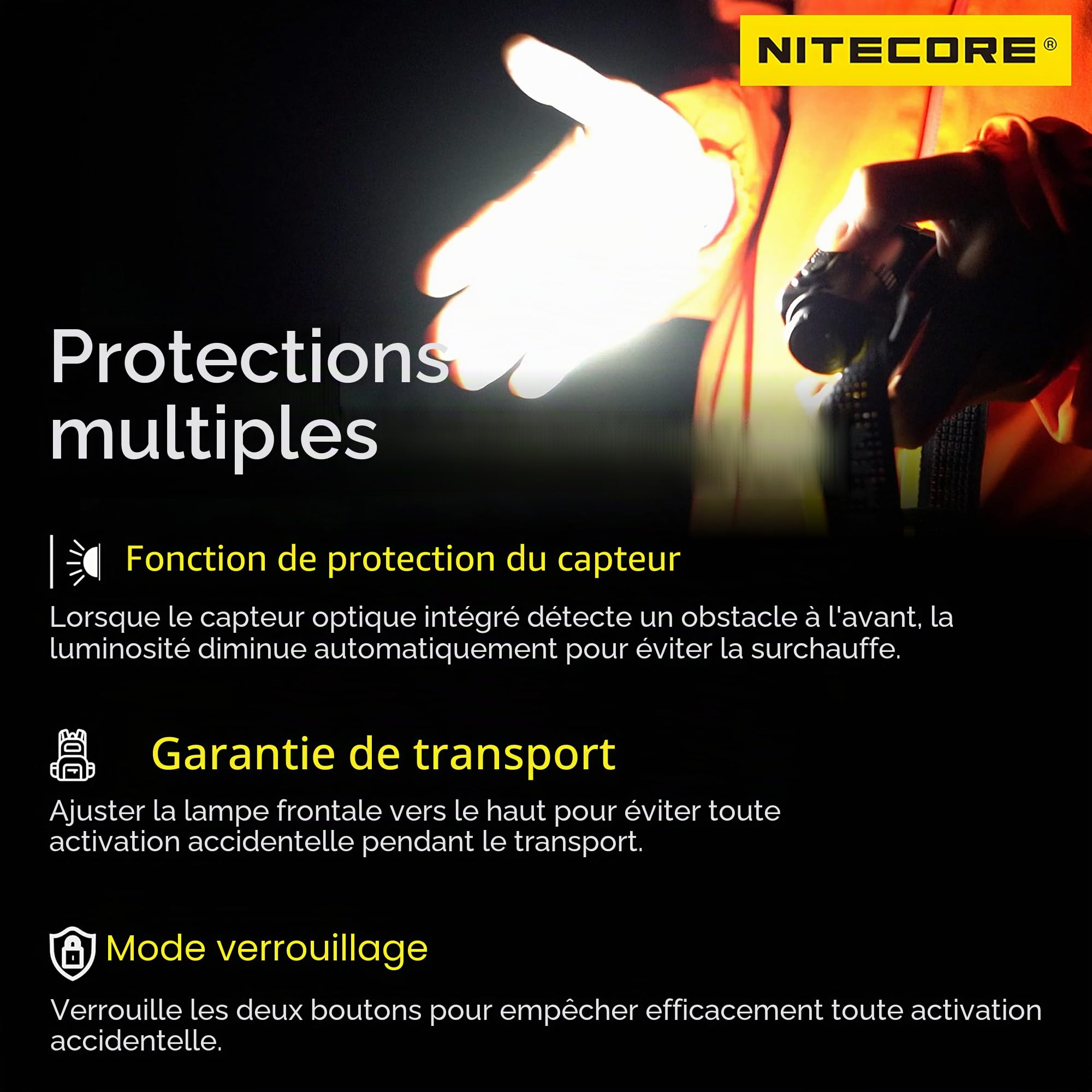 Nitecore NU43 Lampe frontale légère 1400 lumens avec batterie 3400 mAh rechargeable USB-C