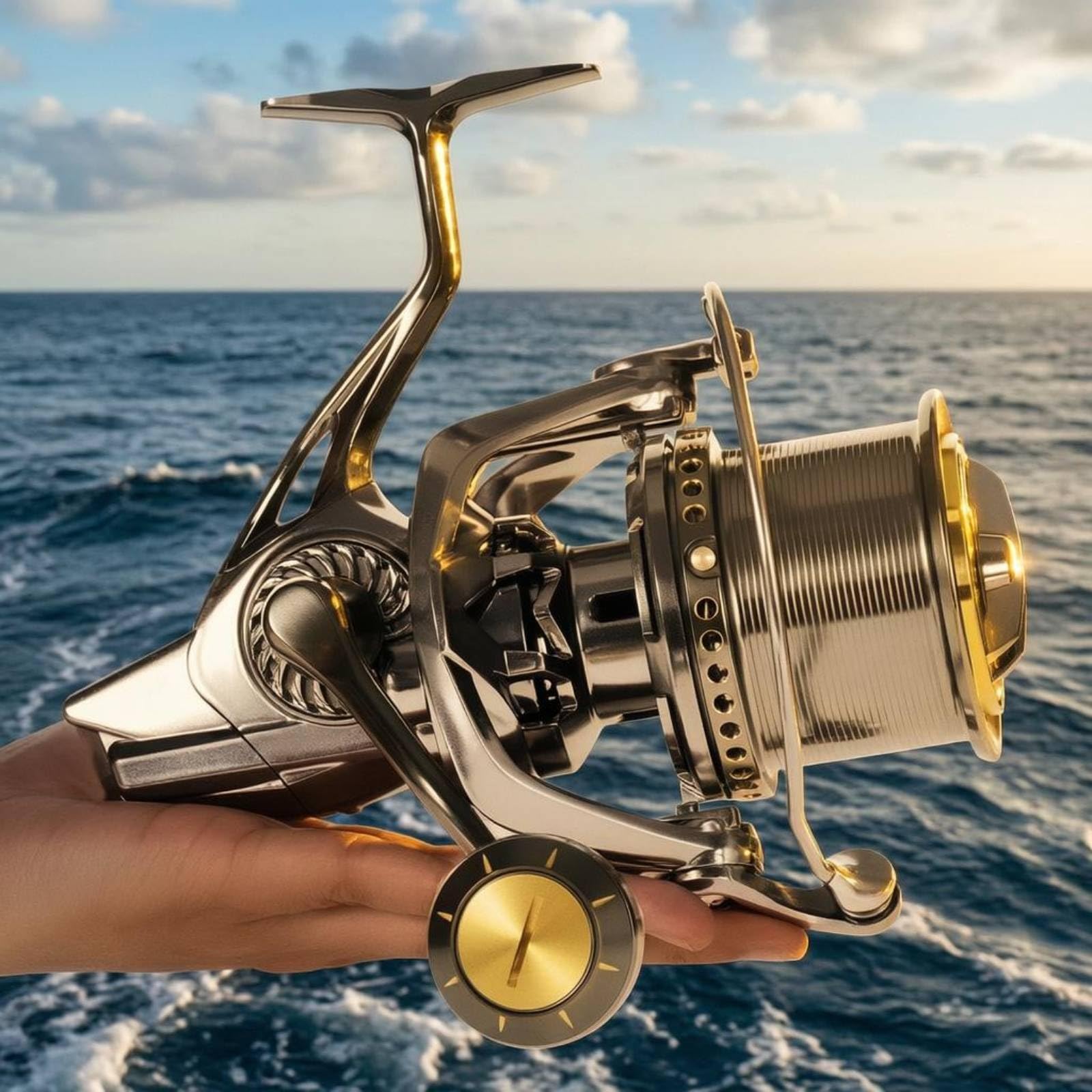 Carrete de Pesca Carrete Giratorio Carrete Metálico Carrete de con Bobina Delantera Grande y Cuerpo Mecanizado Plegable Izquierda Derecha 11+1