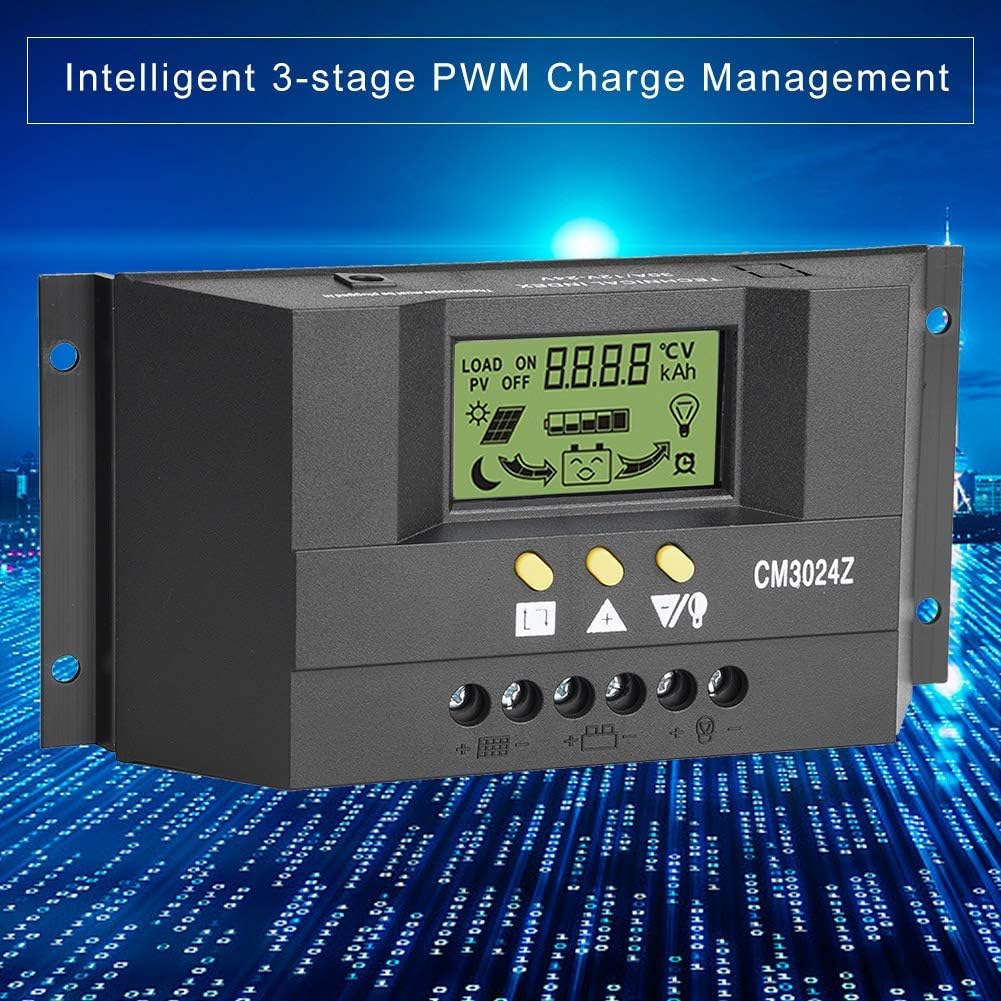 Thincol CM3024Z PWM Intelligent Solar Panel Charge Controller Regulator LCD Display 12V 24V 30A PVC