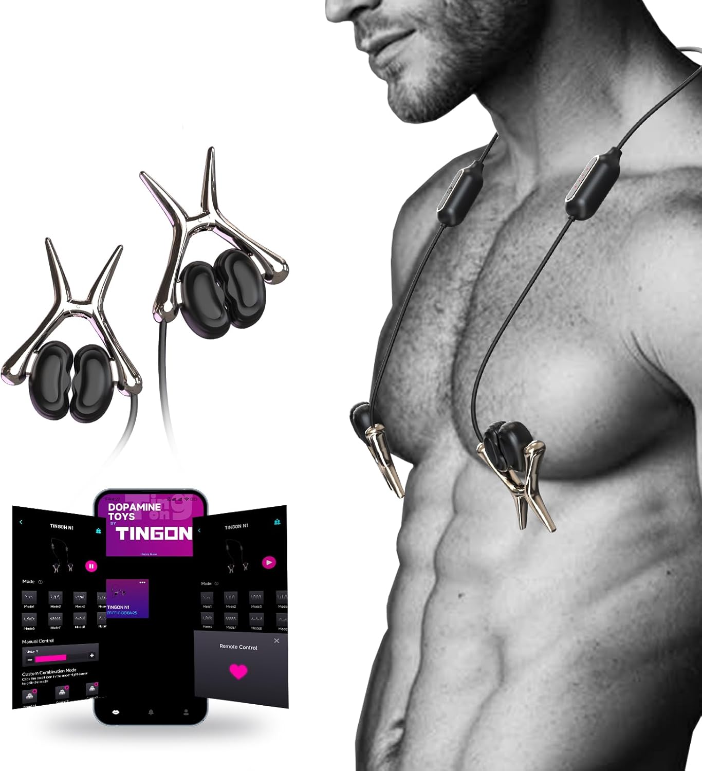 TINGON Vibrating Nipple Clamps Nipple Vibrators for Men Women, Hidden Design Nipple Toys with APP Control 12 Vibration Modes Sex Toys for Male Ear Testicles Stimulation Adult Sex Toy for Couples