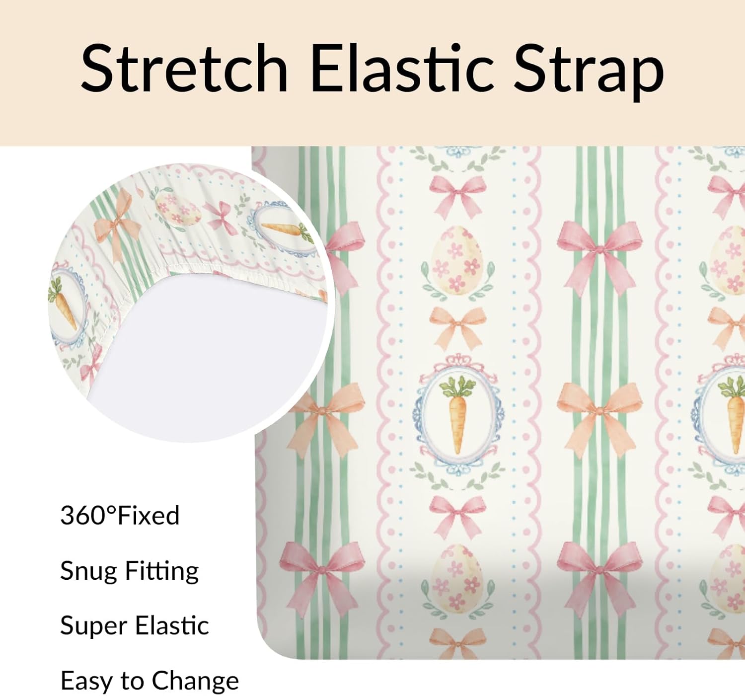 Easter Bows Carrots Baby Boys Girls Crib Sheets Vintage Easter Eggs Boho Floral Striped Standard Crib Toddler Mattresses Nursery Spring Garden Bedding Sheet Crib Mattress Sheets 28x52in
