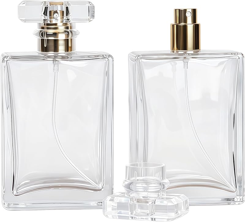 Frasco atomizador de perfume YORROR em vidro transparente, recarregável, 100 mL, pacote com 2