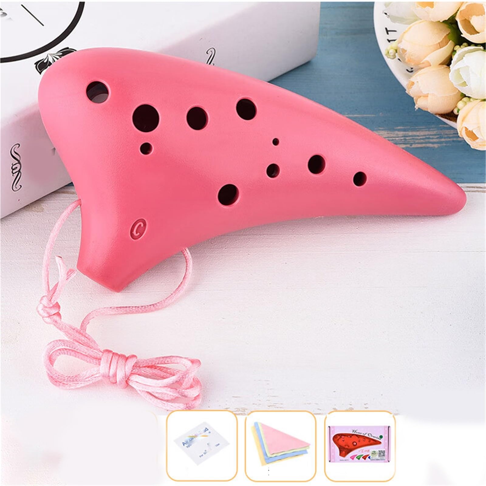 Ocarina Strumento Per Esercitarsi Per Principianti Ocarina In Plastica Rosa A 12 Fori (tasto Do Contralto)