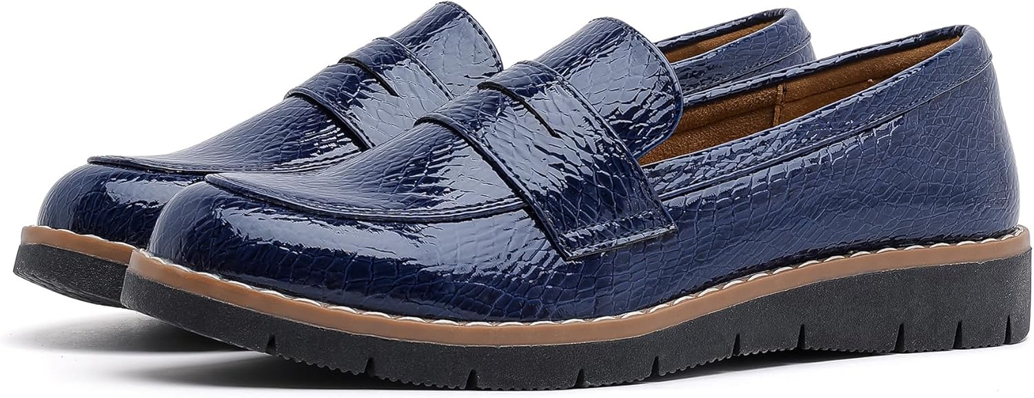 Women's Round Toe Platform Chunky Heeled Loafers Womens Business Casual Shoes - Image 8