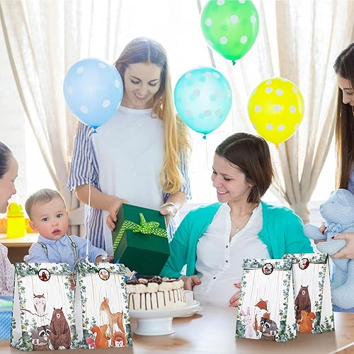 Miniatura 6 de 24 bolsas de regalo de fiesta de baby shower con calcomanías con temática de animales del bosque, bolsas de dulces para niños, suministros de