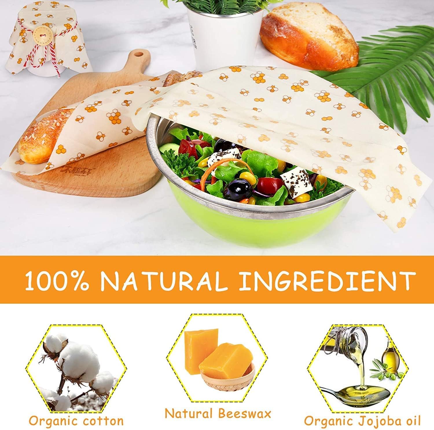 Beeswax Food Wrap (Set of 7) Sustainable Alternative to Aluminum Foil and Albal Paper - For Fruits, Vegetables, Bread, Cheese and Other Foods image 4
