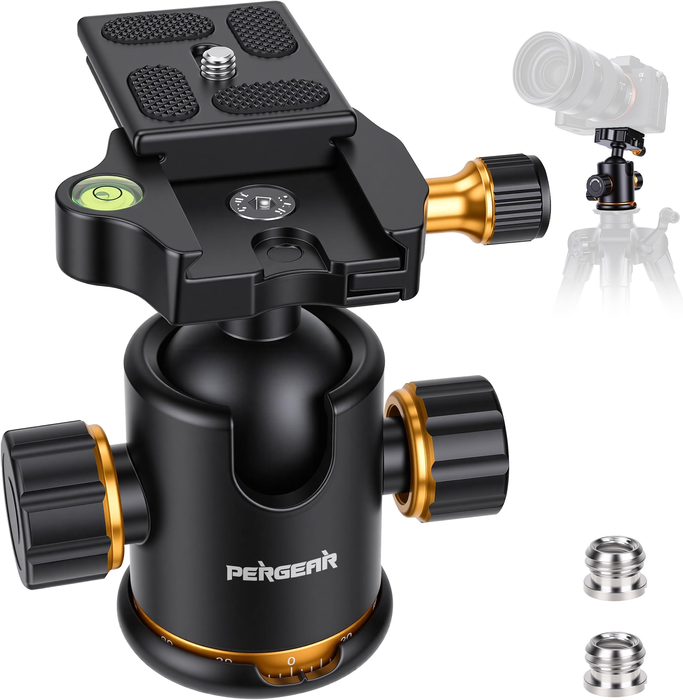 36mm Aluminum Tripod Ball Head, Max Load up to 17.6lb/8kg, 360° Panoramic Rotation with 1/4 Quick Release Plate Bubble Level for DSLR Camera, Slider, Tripod, Light, Camcorder, Monopod
