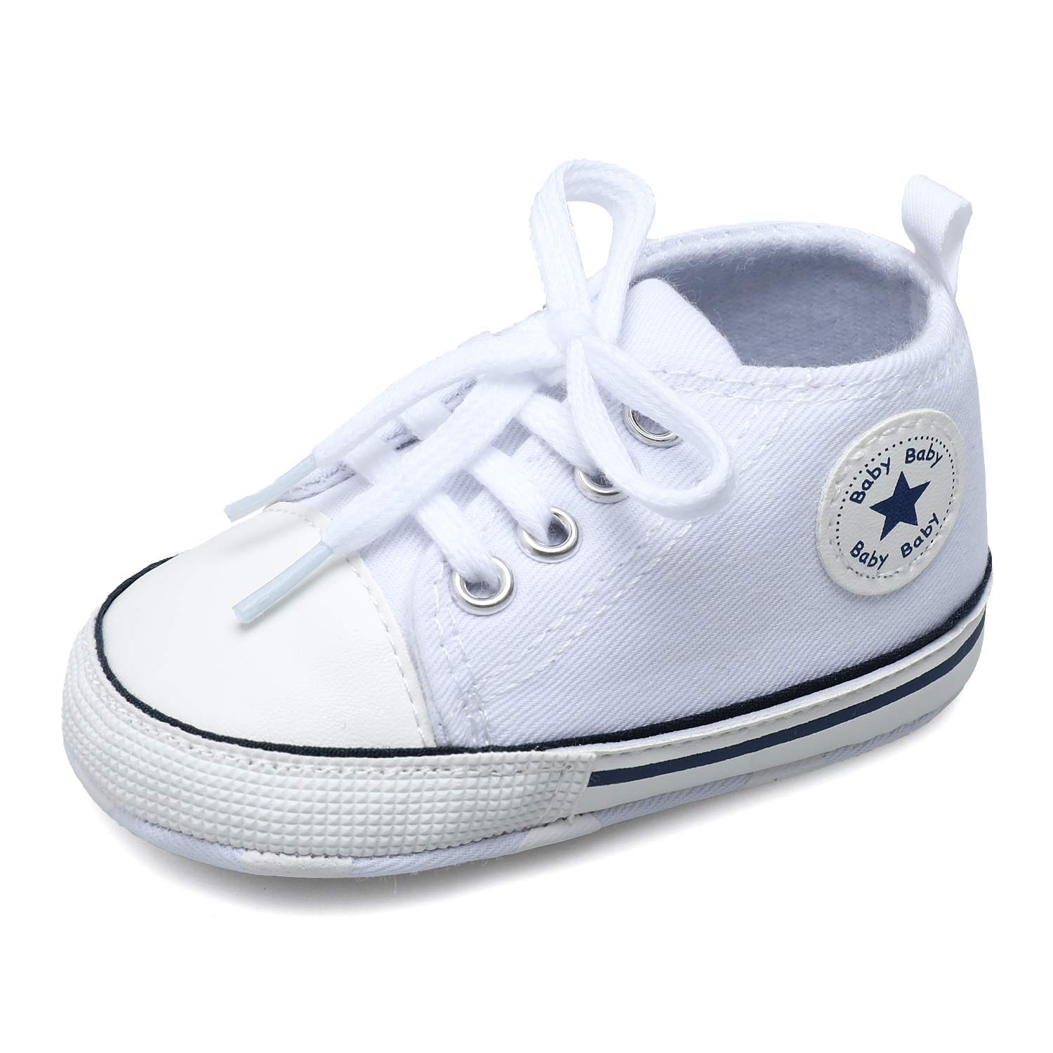 JOINFREE Baby Boys Baby Girls Canvas Shoes Anti-Slip Prewalkers First Walking Toddler Shoes Walkers 0-18 Months - 12-18 Months Infant White