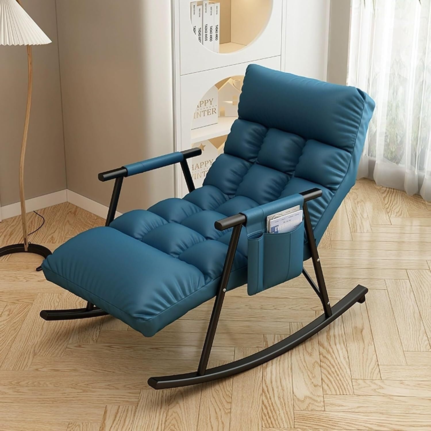 Ergonomiczny, rozkładany fotel bujany z poduszką, do salonu, oddychająca tkanina techniczna, wygodne krzesło wypoczynkowe z podłokietnikami