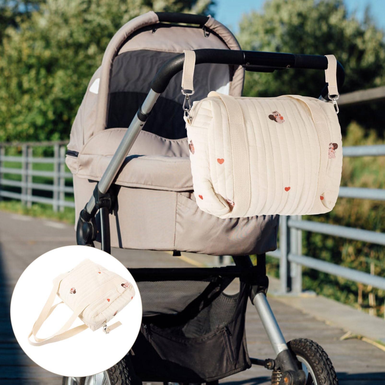 Borsa per Pannolini per Passeggino in Cotone, Comoda e Portatile, per Viaggio, Spazio per Pannolini e Uso Quotidiano