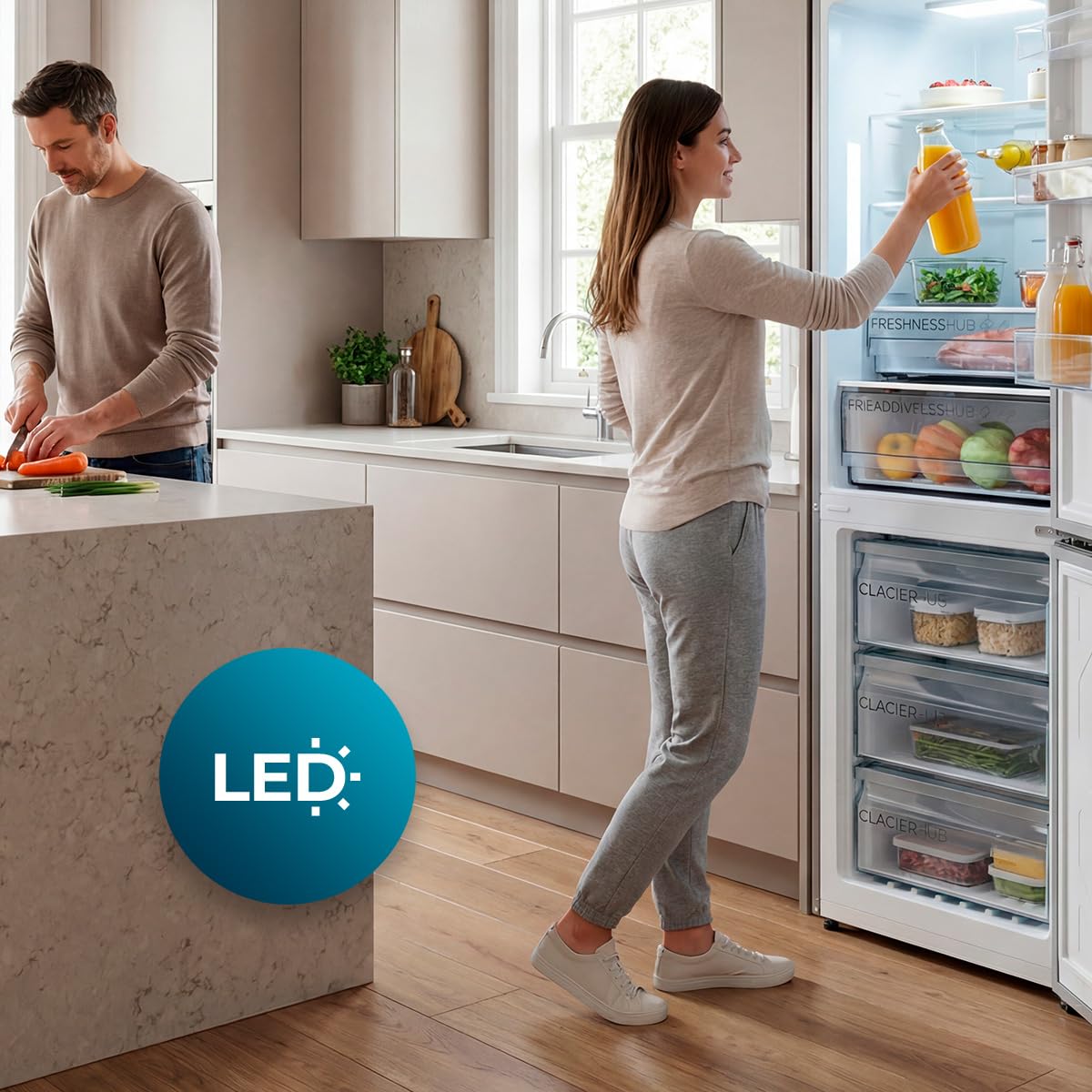 Cecotec Frigorifero Combinato con Dispenser Acqua 322L Bolero CoolMarket Combi 322i WD Inox D. Altezza 185,5cm, Larghezza 59,5cm, Tecnologia Multi Airflow, HumidityFlex HUB, LED Interno
