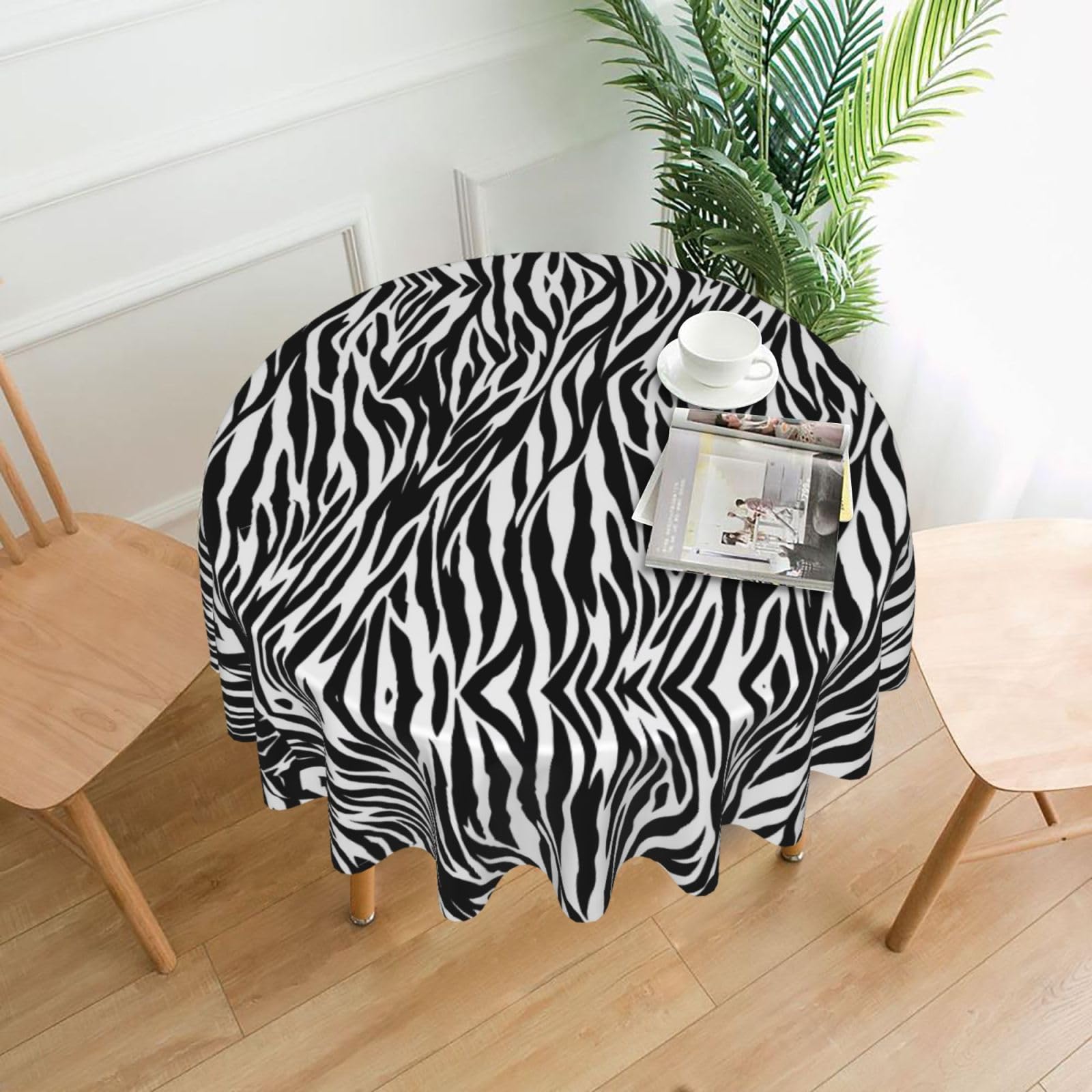 WHJSHOP Zebra Print Prints Round Table Throw 60 Inch – Waterproof Table Cover for Dining, Coffee Tables, Parties & More - Soft, Wrinkle-Resistant Table Layer