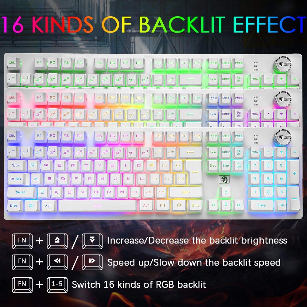 FELiCON x MAMBASNAKE K620 Tastiera da Gioco Wireless e Mouse Combo, Ricaricabile 4800mAh Semi-Mechanical Gaming Keyboard, 16 RGB Illuminato, QWERTY+2400 DPI 2.4G Wireless Gaming Mice per PC Mac-Bianco