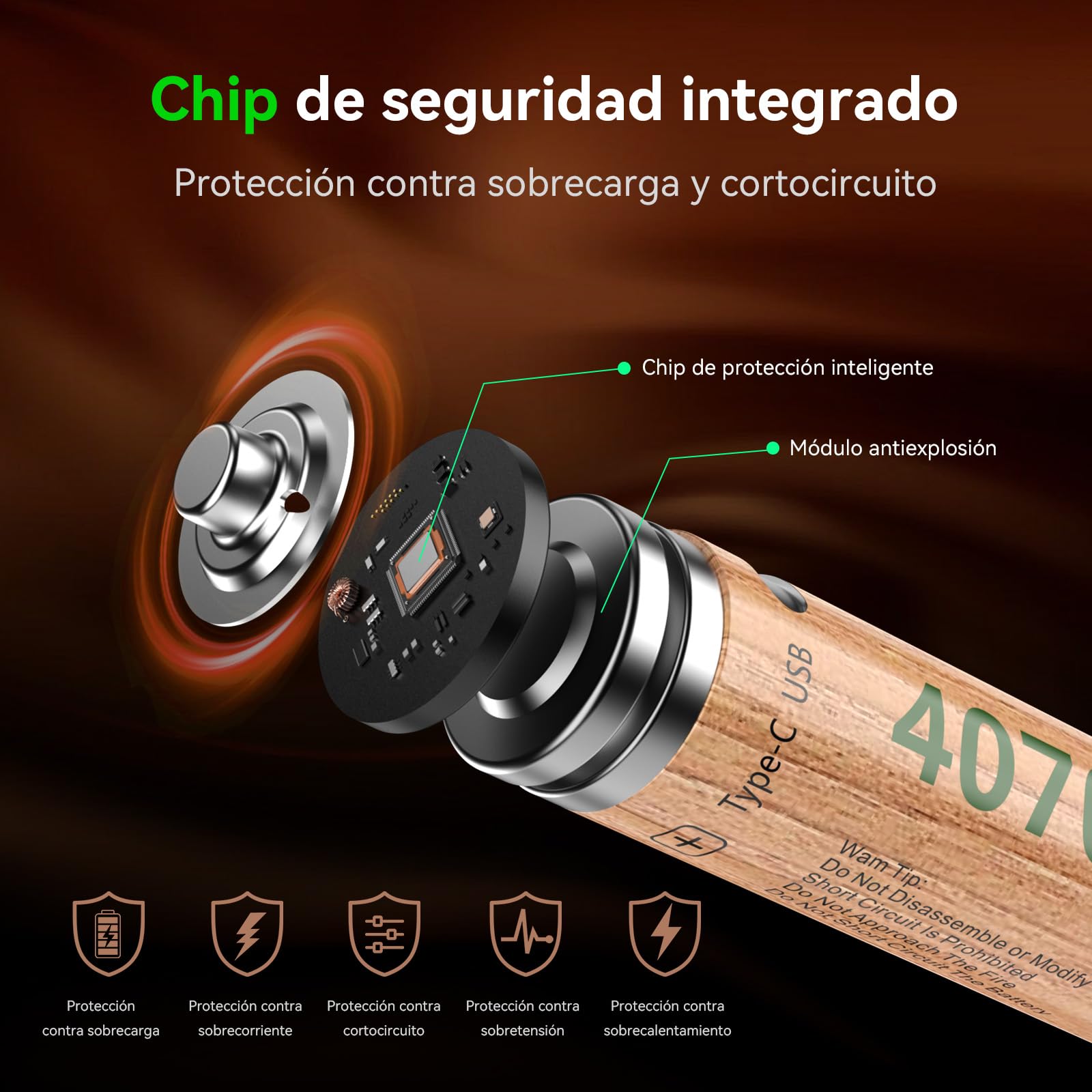 AKTTKA Juego de 8 Pilas AA de Litio 4070 mWh, 1,5 V, con Cable de Carga USB C de 1 a 4 USB, Gran Potencia para mandos de Juegos, cerraduras de Puertas Inteligentes, cámaras de vigilancia — view 6