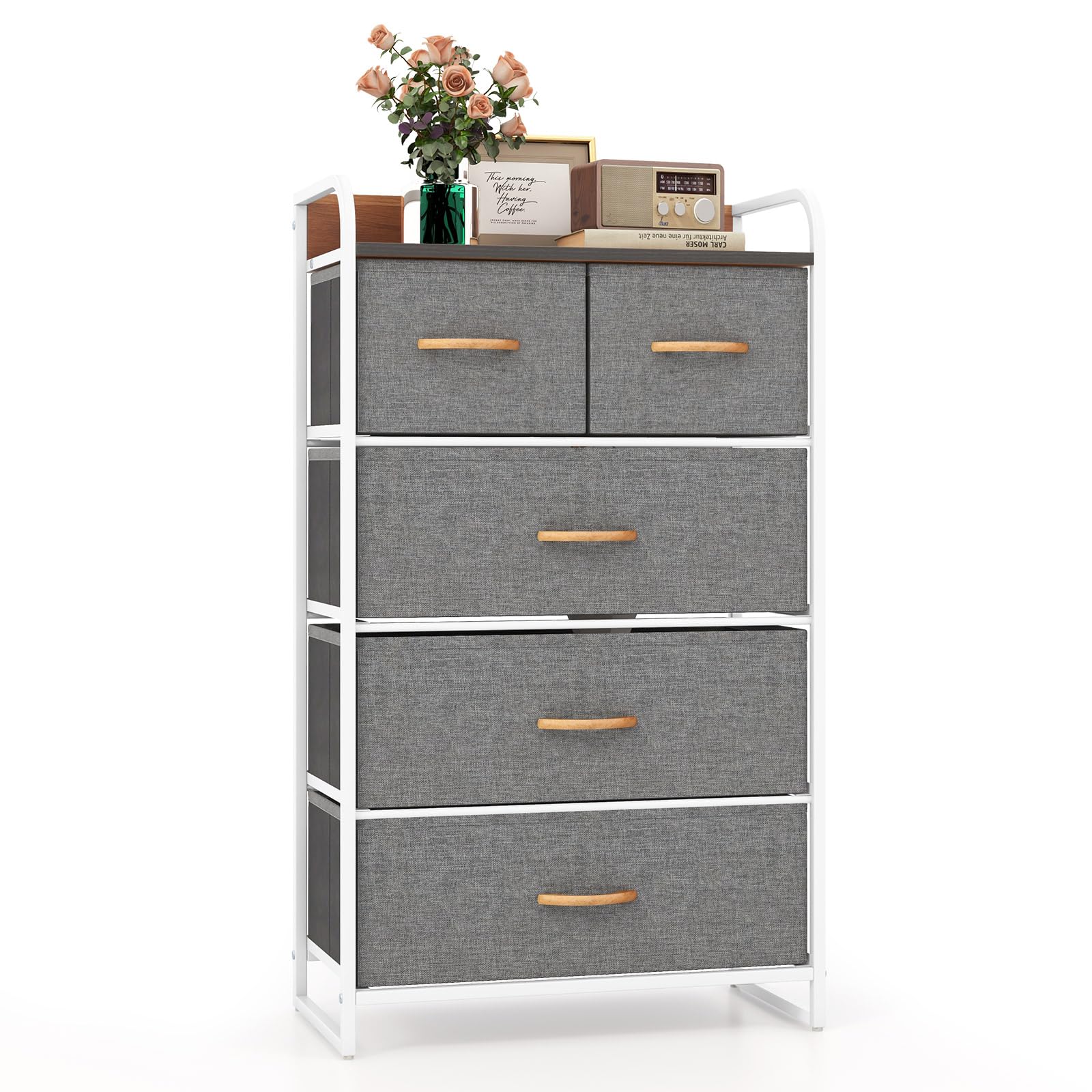 Costway Commode à 5 Tiroirs Rangement Organisateur à 4 Niveaux Tour Cadre En Acier Dessus En Bois F9fb8317571043b3837a5b8e6df2e333