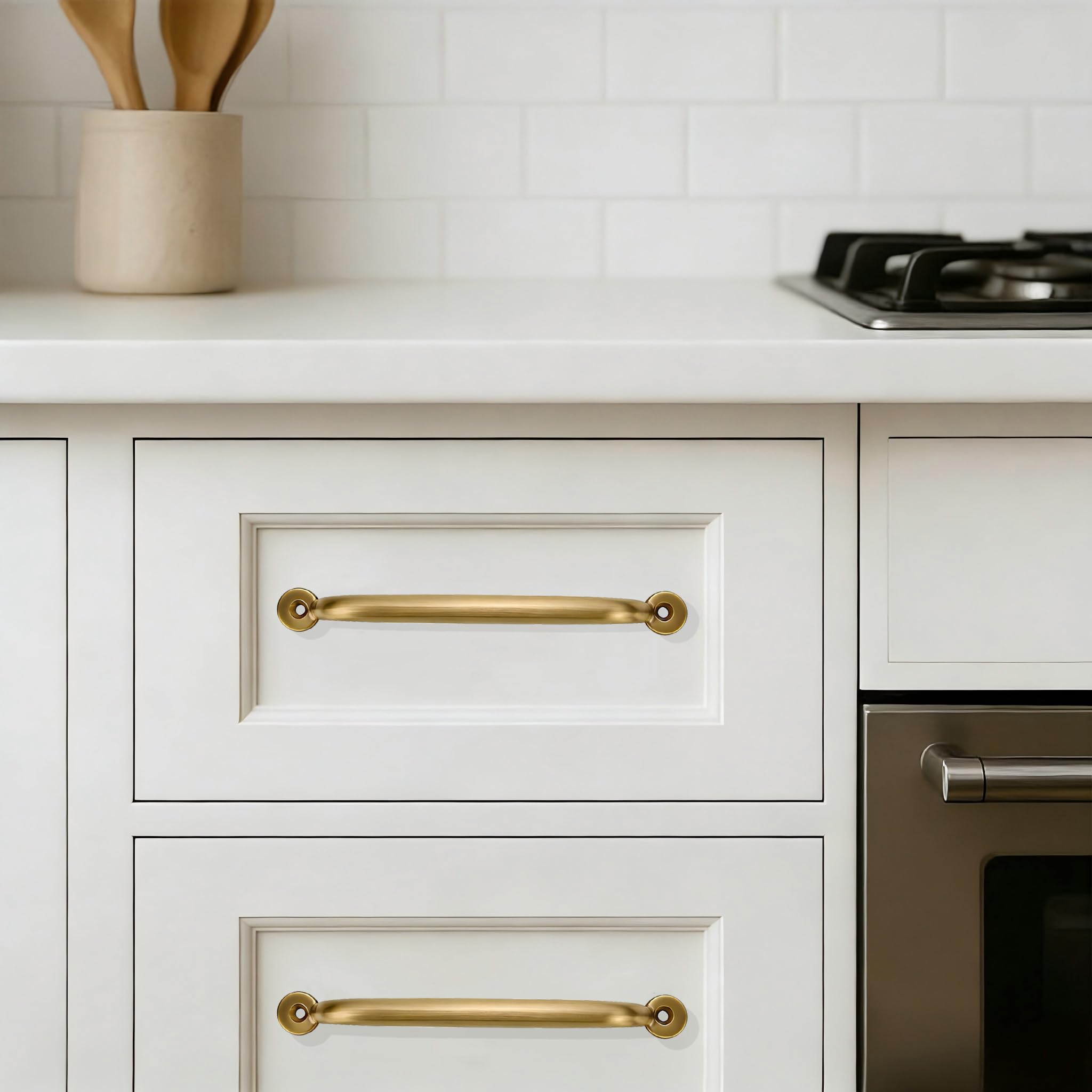KHTUMEWARE-BRASS Brushed Brass Cabinet Pulls CTC 3 in (76 mm) in Brushed Brass — KHTUMEWARE