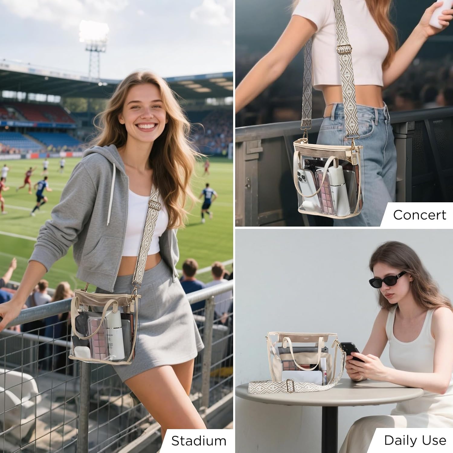 CHICECO Clear Tote Bag for Women, Clear Bag for Stadium Events with Adjustable Straps,Tote bag Purse for Sports Concert Work - Image 2