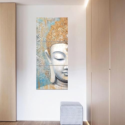 Miniatura 3 de CCWACPP Lienzo decorativo para pared de Buda con diseño de mandala y flores de Buda, 3 piezas, pintura de cabeza de Buda, spa, yoga, meditación