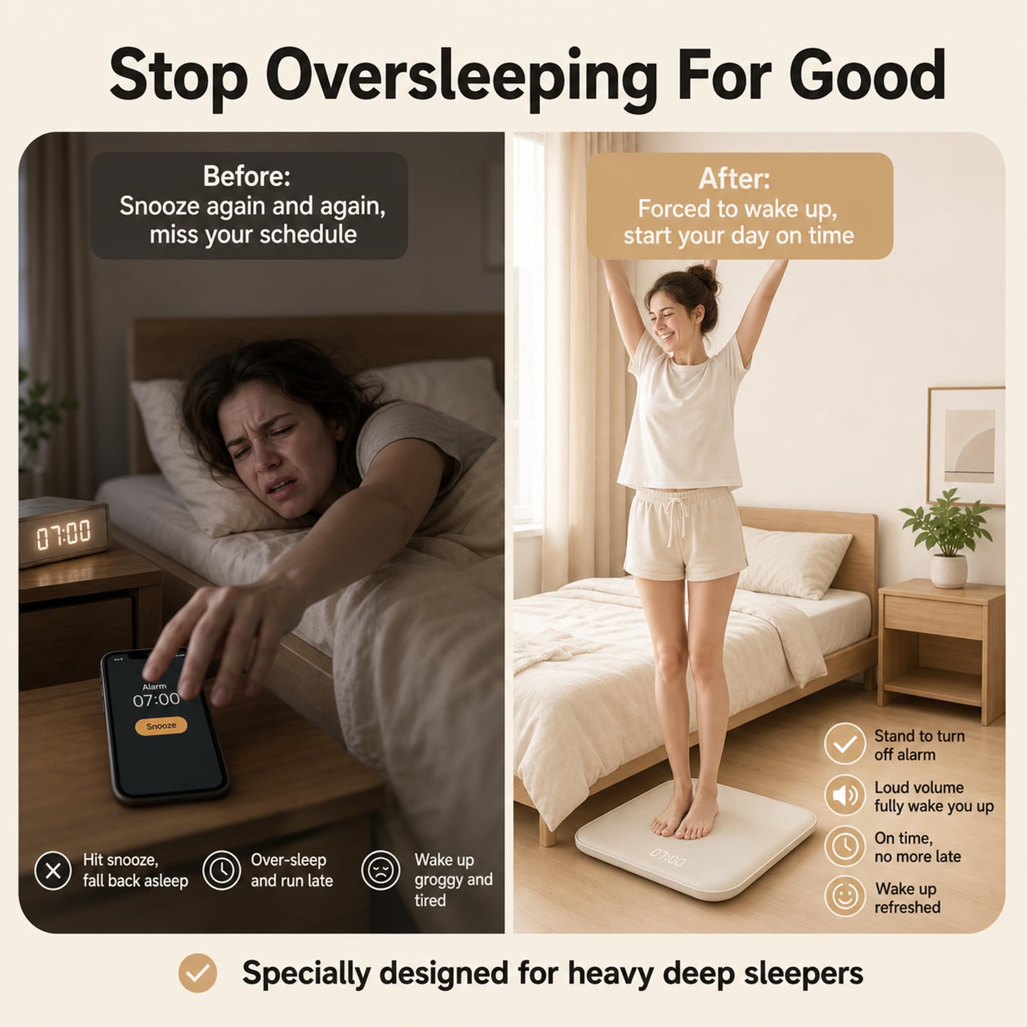 Smart LED - Reloj despertador de suelo con memoria táctil sensible a la