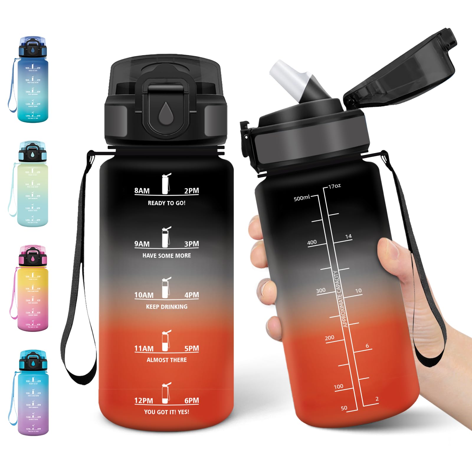 Motswedi Children's Drinking Bottle, 500 ml, Suitable for Carbonated Drinks, Drinking Bottle with Straw, Leak-Proof, Water Bottle, BPA-Free, Bottle, One-Handed Opening, Drinking Bottles for School