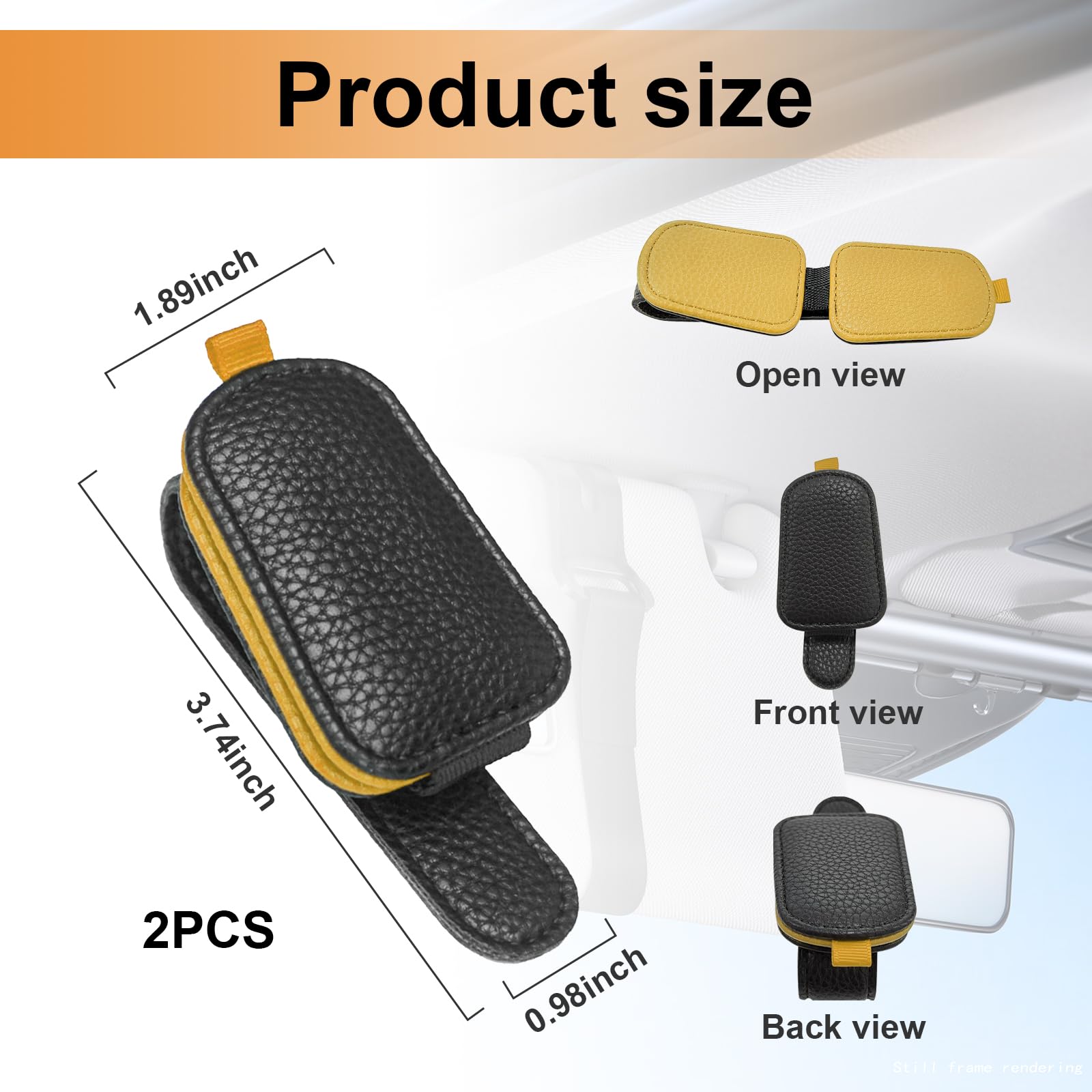 Augeny 2 PCS Sunglasses Holder for Car, Leather Magnetic Sun Visor Eyeglasses Hanger Mount, Universal Auto Glasses Holder and Ticket Card Clip, Car Visor Accessories for Woman Man (Black & Yellow)