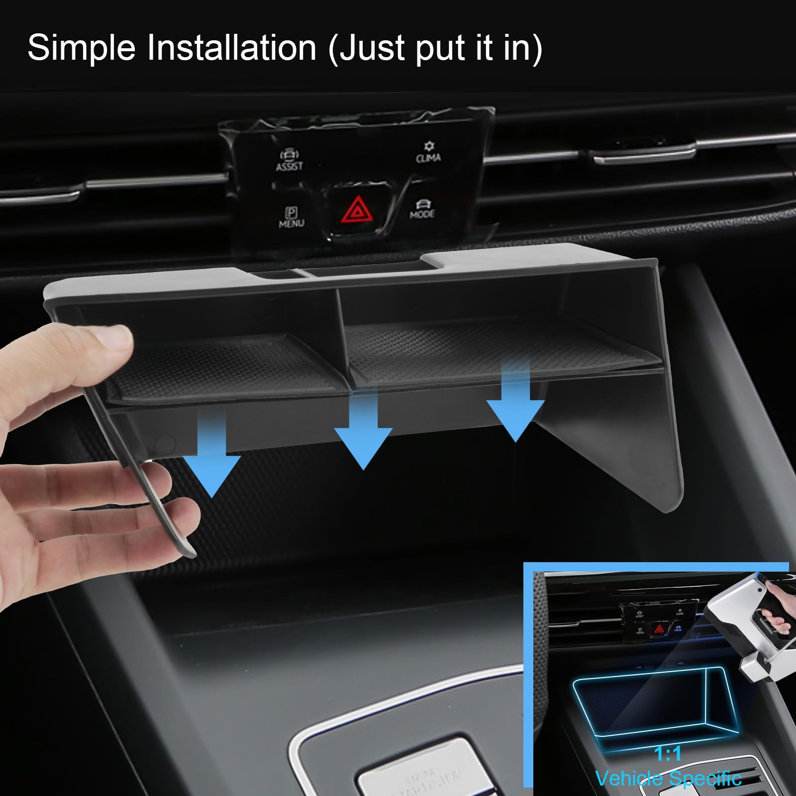 Scatola Portaoggetti del Console Centrale Compatibile con VW Golf 8 8.5 GTI GTD GTE 2020-2025, Console Centrale Portaoggetti, Golf 8 Accessori Braccioli Organizer con Tappetino Nero