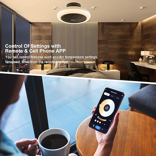 Miniatura 2 de Ventilador de techo de perfil bajo de 17.7 pulgadas con luz, ventiladores de techo LED RGB regulables, moderna luz ambiental LED-RGB sin aspas para