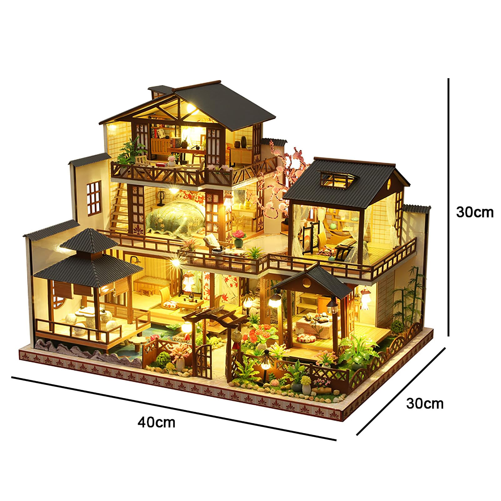 Miniaturowy zestaw do budowy domu dla dorosłych, mini zestaw do budowy domu ze światłem LED, miniaturowy zestaw dla dorosłych, drewniany mini domek dla lalek na urodziny, Boże Narodzenie, dziedziniec