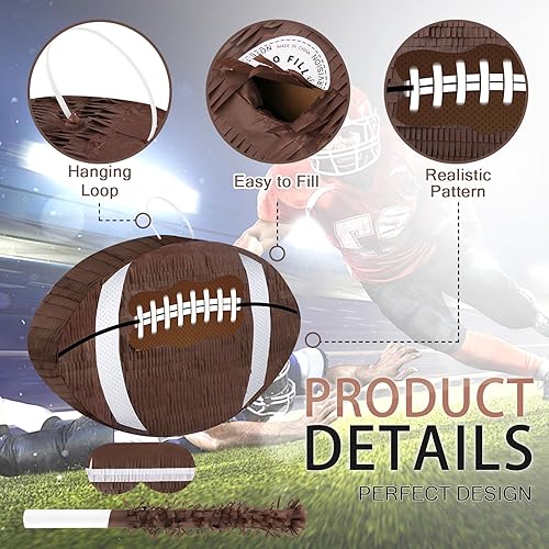 Miniatura 3 de Hooqict Piñata de fútbol con palito de piñata y decoración para fiestas con los ojos vendados, suministros de fiesta de cumpleaños para niños y