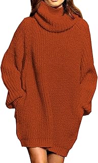 Womens Knit Loose Turtleneck Dress Oversize Long Sleeve...